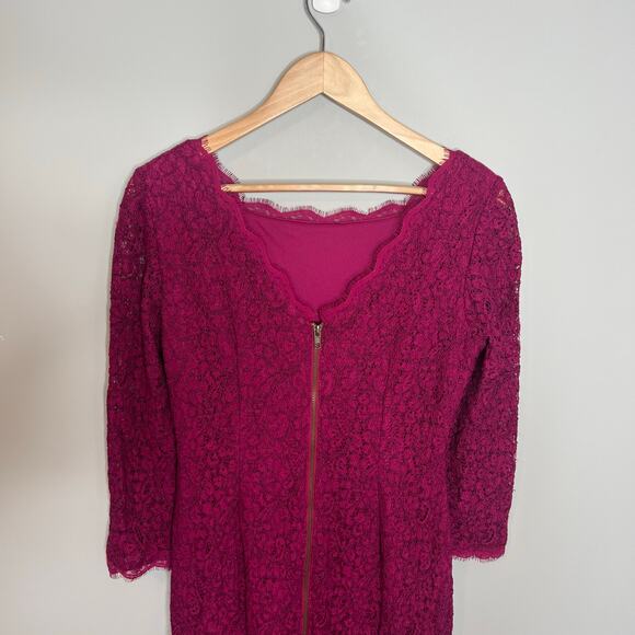 Adrianna Papell Evening Dress Long Sleeve Lace Sheath Fuchsia Size 10 - Picture 12 of 16